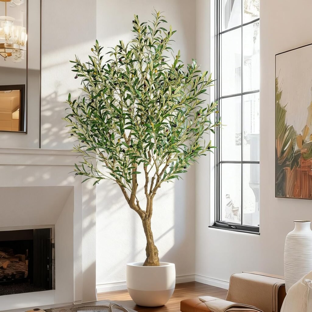 6ft Faux Olive Tree with Pot & Moss Artificial Olive Plant Fake Olive Tree for Home Decor, Large Indoor Artificial Trees Faux Plants Indoor Durable Artificial Trees for Living Room/Office