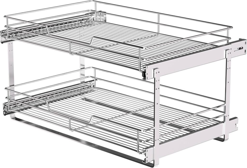 JOWBOOW (26″ W x 22″ D 2-Tier Cabinet Roll Out Shelves | Extra Wide Slide Out Drawers for Kitchen Cabinets, Heavy Duty Pull Out Cabinet Organizer 22 Inch Deep