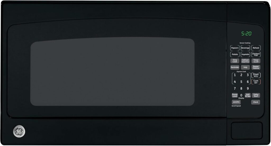 GE Countertop Microwave Oven, 1,200-watt Capacity, 2.0 Cubic Ft., 8 Auto Setting Cooking Settings, Child-Lock Technology, Kitchen Essentials for the Countertop, Dorm Room or Apartment, Black