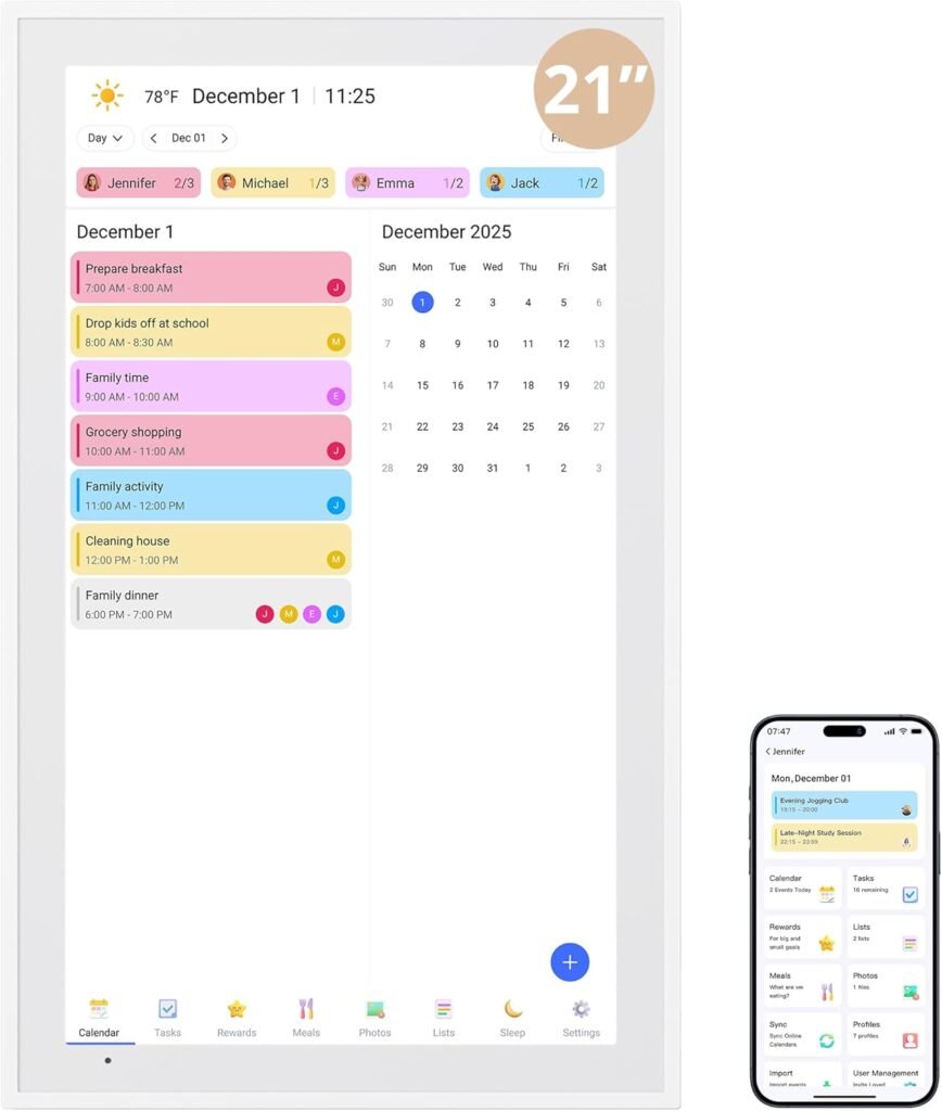 Dragon Touch Digital Calendar 21.5 Inch Touch Screen, Electronic Wall Calendar Chore Chart for Family Monthly/Weekly Planner, Interactive Display for Home Organization, Desk Mount Included – White