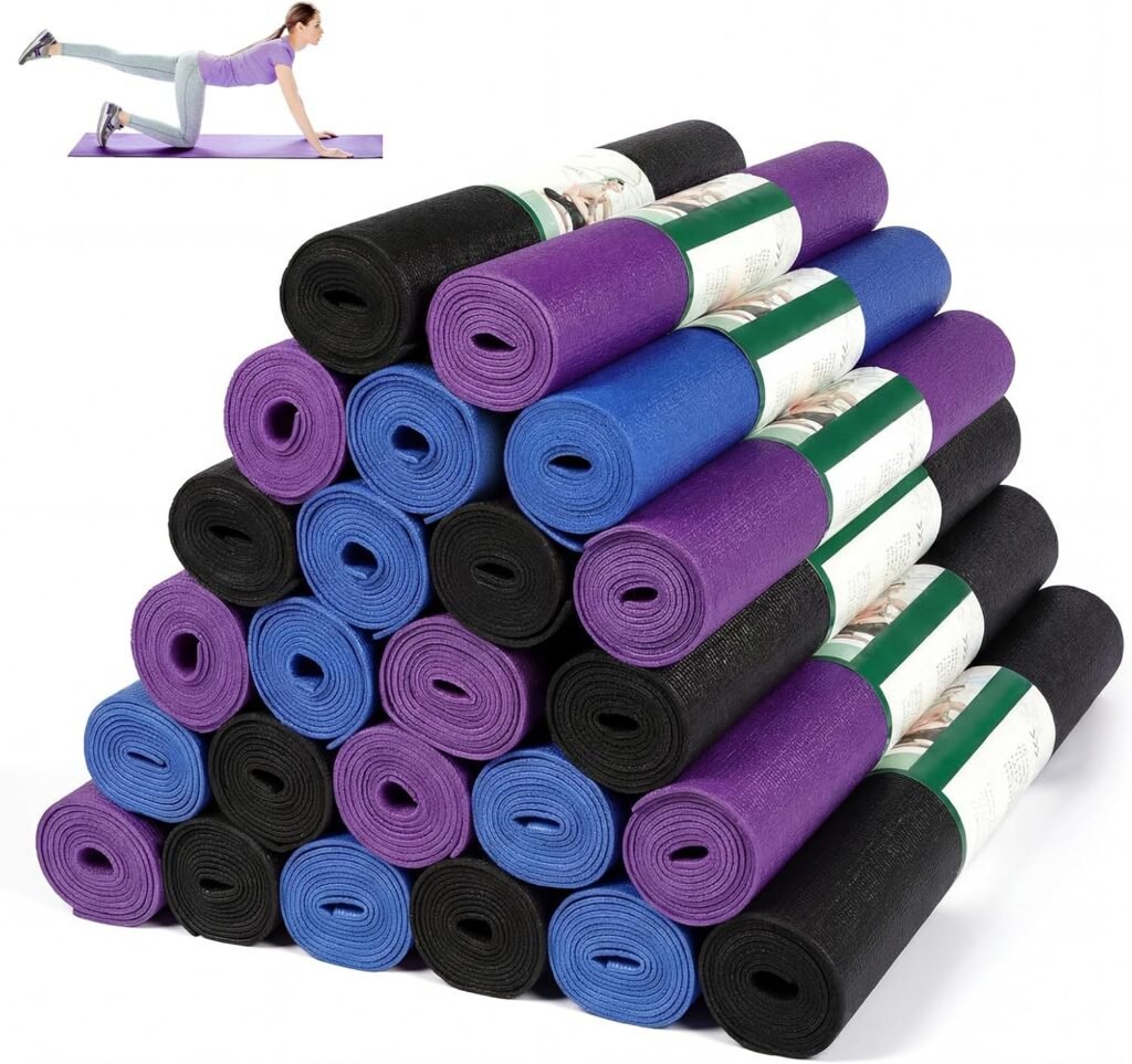 Wettarn 24 Pcs Yoga Mats Bulk – Non Slip, Lightweight Professional Colorful Exercise Mats for Yoga, Pilates, Fitness & Floor Workout